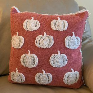 The Farmhouse by Rachel Ashwell 15" square rust pillow with embroidered pumpkins
